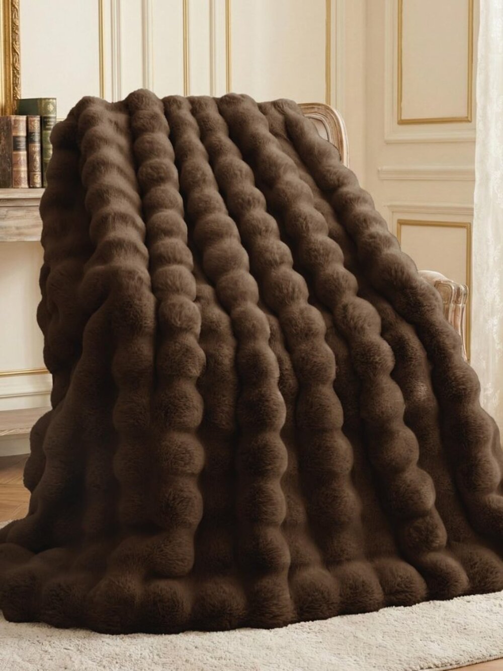 Faux Rabbit Fur Throw Blanket for Couch, 50'' x 60'', Cocoa Brown